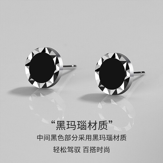 Crystal 925 silver earrings men's earrings single handsome high-end pair black earrings birthday gift for men