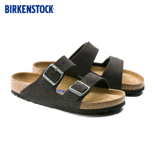 BIRKENSTOCK Birkenstein imported men and women's cowhide suede soft sole Arizona double button sandals grey narrow version 552323 37