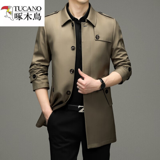 Woodpecker windbreaker men's jacket men's 2026 new middle-aged and elderly casual jacket spring and autumn loose large size medium and long style F2011 Khaki XL 180