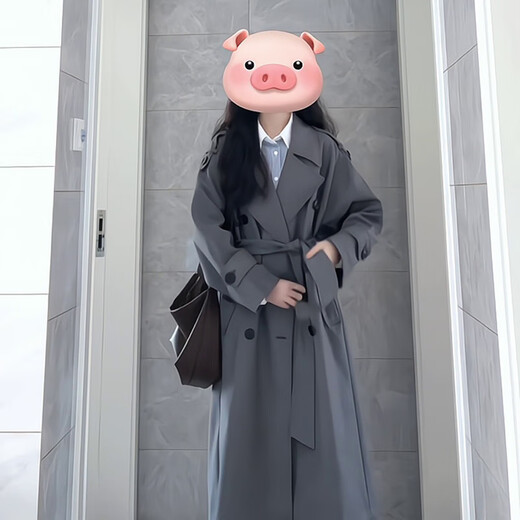 Garnuo Grey Windbreaker Jacke für Frauen mitten in der Länge 2025 Frühjahr und Herbst Neuer koreanischer kleiner Mann High-End British Style Coat Grau L [131-150jin [Jin gleich 0,5 kg]]]