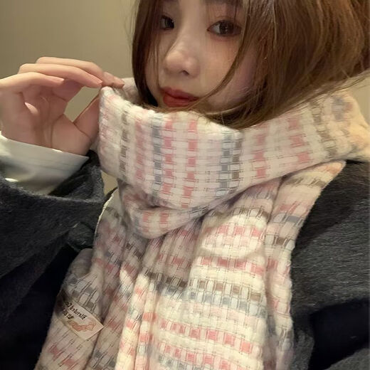 Mei Benwei Scarf Hand Laweven для подруги Palubas Plaid Children Korean 2024 Новая атмосфера Зимняя теплый [корейский ретро-плед] Belle Sea Salt [один размер] милый/универсальный/белый
