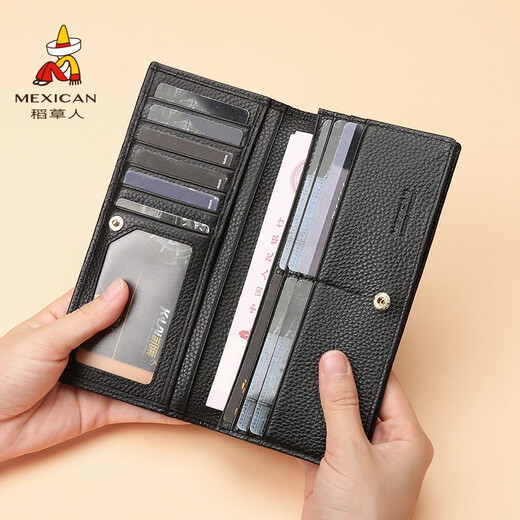 Scarecrow (MEXICAN) Women's wallet top layer cowhide multi-functional coupon wallet multi-card zipper clutch bag Mother's Day gift for mother long-white