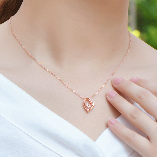 Tingbai 18K gold necklace women's color gold rose gold au750 love pendant 1 Valentine's Day gift for Chinese Valentine's Day