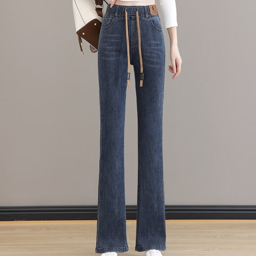 莫代尔松紧腰牛仔裤女装2025春秋新款高腰弹力修身显瘦时尚喇叭裤 MX-10-5010_蓝色8592【款】 常规 3XL 建议140-150