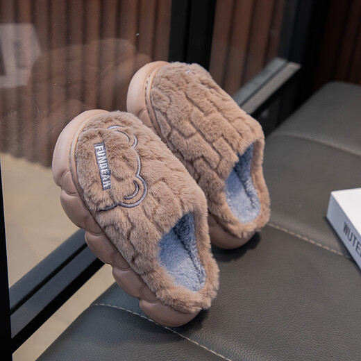 Aya Garden Eagle parent-child winter new cotton slippers for girls, non-slip indoor medium and large children's slippers for boys, soft-soled furry shoes, gray, upgraded and thickened, 21, 35-36 sizes, inner length 21cm