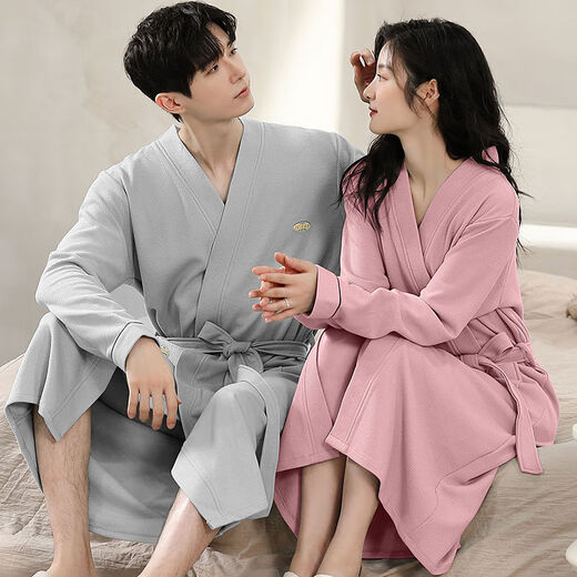 
Langsha nightgown for women in spring and autumn water cotton medium-length couple pajamas 2023 new yukata men's bathrobe long-sleeved coat NVFD16834 L single piece men's style