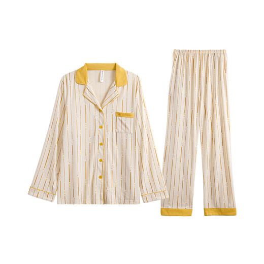 Fenton Couple Pajamas Fan Chengcheng's Same Style Star's Same Style Spring 5A Antibacterial Lapel Comfortable Style Homewear Cover Douhuang-Women's XL