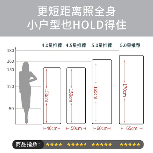 五福星（Wufuxing）【顺丰送货上门】无框全身镜贴墙穿衣镜壁挂家用试衣镜防爆免打孔 SQ级5MM高清无铜银镜 120*35cm(粘贴)