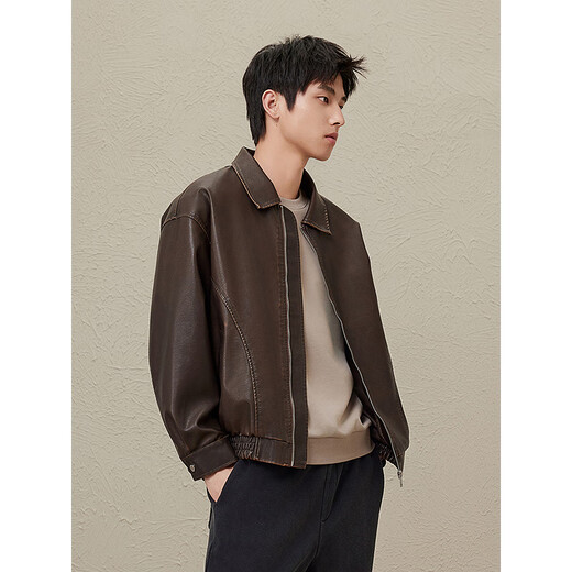 GXG Men's American Leather Jacket Unisex 2024 Autumn New Jacket Brown 175/L