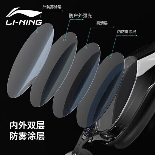 Li ning (li-ning) Schwimmbrillen HD Anti-Fog Großrahmen Schwimmbrillen Taucher wasserdichte Männer und Frauen erwachsene Kinder flache Licht Schwimmbrille 6231 Schwarz