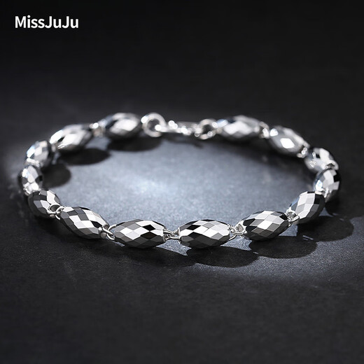 Miss JuJu pt950 platinum bracelet for men, platinum olive bead bracelet for women, fashionable shiny bracelet, weight 9.59g, length 21cm, thickness about 6mm