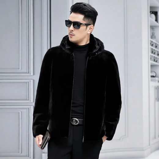 
Muqiantang mink coat men's coat short hair large size real mink coat men's fur hooded zipper Danish mink hooded 5XL Recommended weight 175Jin[Jin equals 0.5 kg]-185Jin[Jin equals 0.5 kg]