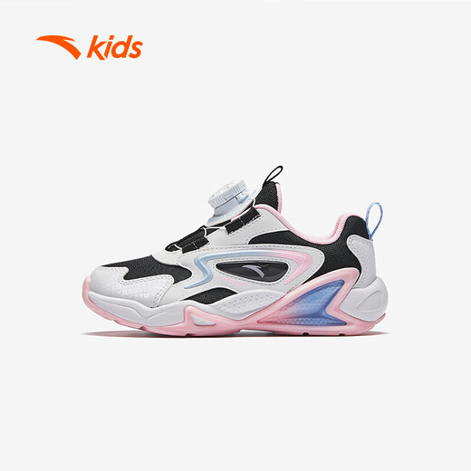 Zapatillas para niñas de anta para niños 2024 botón de mando de cuero de malla de otoño e invierno de otoño e invierno más zapatos de algodón de terciopelo [para niños regulares] negro/blanco/azul/rosa 9904-1 tamaño 30