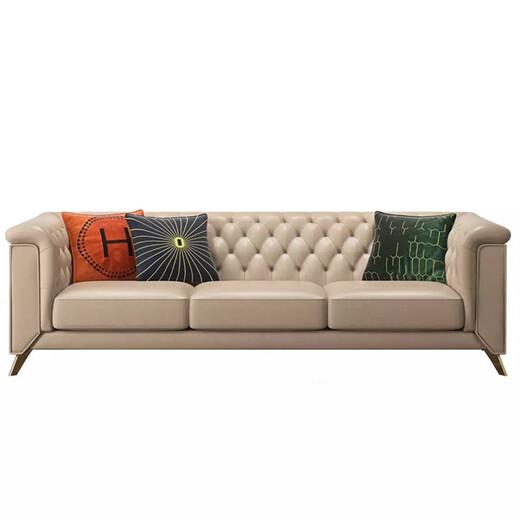 [Spot Flash] Meimeng Shubao Sofá Sala de estar Luz americana Sofá de lujo Postmoderno Hong Kong Estilo moderno de cuero simple Muebles de apartamentos pequeños 1105 Asientos de tres personas First Capeta de primera capa + esponja de temperatura constante importada
