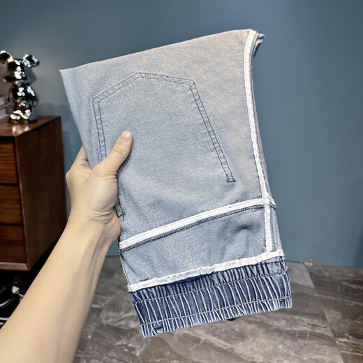 Été mince élastique jeans jeans masculin lâche élastique décontracté pieds polyvalents pantalon harem pantalon papa 6623 # bleu 36 (170-185) Jin [Jin équivaut à 0,5 kg]