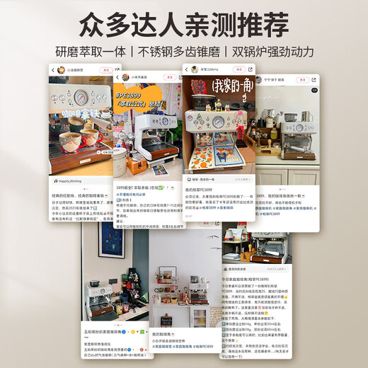 柏翠（petrus）PE3899意式咖啡机全半自动家用奶泡机研磨一体机小型双泵牛角手柄 咖啡机PE3899+制冰机IC08套装
