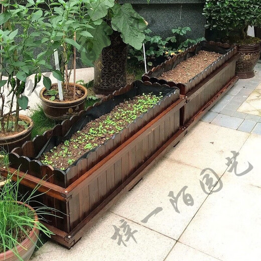 Flower box balcony tree pot vegetable box carbonized anti-corrosion wood large potted outdoor planting box outdoor courtyard outer keel reinforced spray paint length 60 width 30 height 30cm Pinus sylvestris large