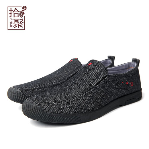 
Shiju Spring and Autumn New Old Beijing Cloth Shoes Men's Breathable Men's Shoes Denim Canvas Casual Middle-aged Daddy Shoes 12001 Black 40
