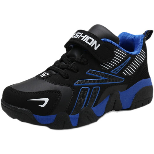 Hongxing Tong Ke 2025 Neue Jungen-Sneaker Leder wasserdicht und nicht rutschfeste Kinderschuhe für Frühlings- und Herbst-Mesh-Mittel- und Großkinder Winter sowie Samt-Laufschuhe 689 Dunkelblau Ledergröße 29