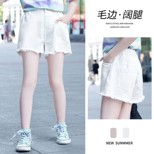 小猪彼特（PIG&PETER）女童白色短裤夏季外穿儿童洋气裤子夏款薄款女孩夏装牛仔裤中大童 1429白色+3431粉色【短袖套装】 130 cm