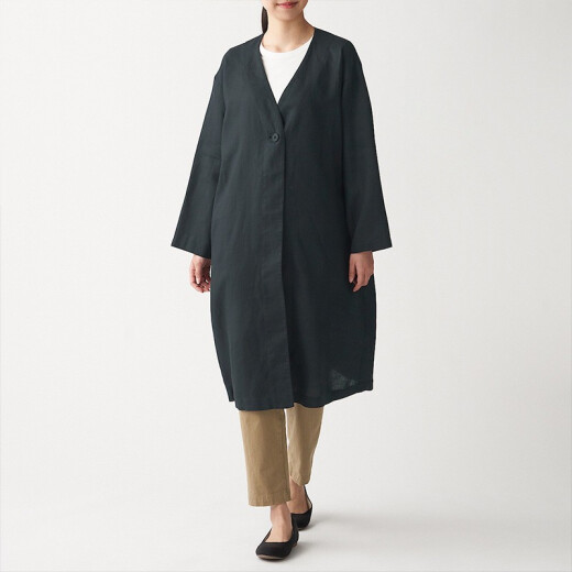 MUJI Women's French Linen Coat BDE03C0S Dark Gray XS-S