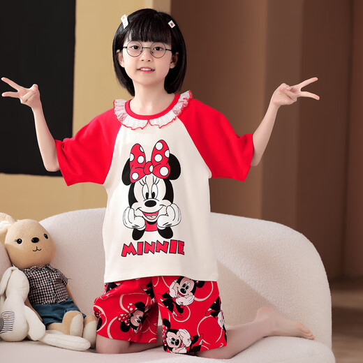Manido Summer Children's Kulomi Pajamas Thin Cartoon Set Little Girl Pure Cotton Short Sleeve Girls Home Cotton M6636 Women [Double Short] 140cm 16 size recommended 135-145cm