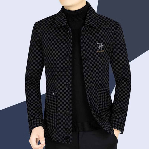 CAIDEN KETCH brand men's jacket men's coat 2025 spring and autumn new style middle-aged men's business casual non-iron plaid top black spot L 175 (recommended 115-130 Jin Jin equals 0.5 kg)