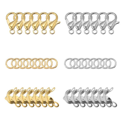 Beautiful beading tool box DIY making bracelet necklace materials jewelry accessories 6 grid lobster clasp opening circle buckle silver + gold + tool 3-piece set