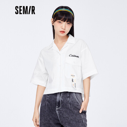 Semir National Treasure Semir short-sleeved shirt women's short embroidered loose summer personalized letter top trendy white 1100 150/76A/XS