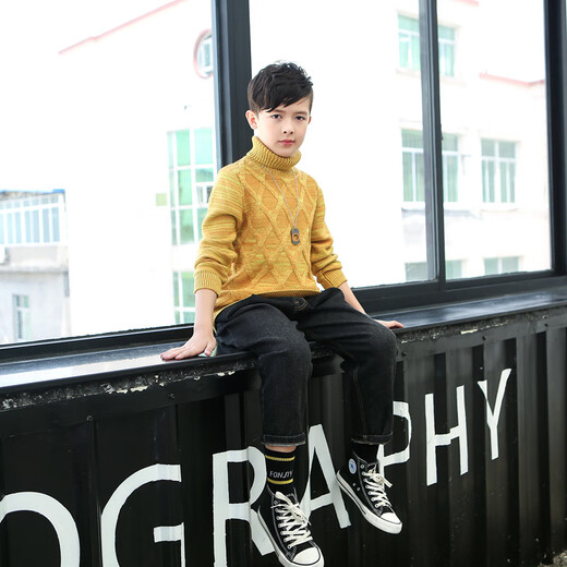 Disney handsome sweater for winter boys turtleneck thickened sweater for medium and large children plus velvet/baby warm coat 9195 shallow lotus root powder without velvet 120 Recommended 35-44 Jin [Jin equals 0.5 kg]