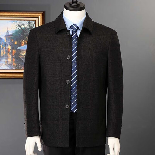 Pier Cardin Wool Jacke Herrenjacke Frühling und Herbst neuer Stil mittlerer und älterer Außenbekleidung und gelegentlich führender Kaderjacke DK-34 Button-Down-Style-Dark Grey L (175)-Empfohlen 130-145jin [Jin gleich 0,5 kg]