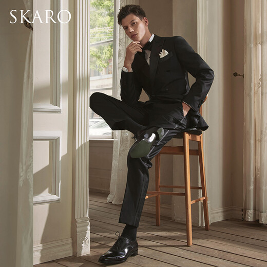 SKARO handmade Milan eye men's light formal double-breasted lapel suit suit groom's wedding wedding dress black suit SKG381A size 42 top trousers size please note