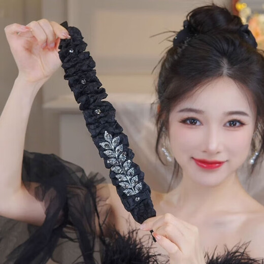 Xiangwan hairband hairpin temperament rhinestone leaf pleated hairband women's high skull pressure hair high-end broken hair hair bundle headdress