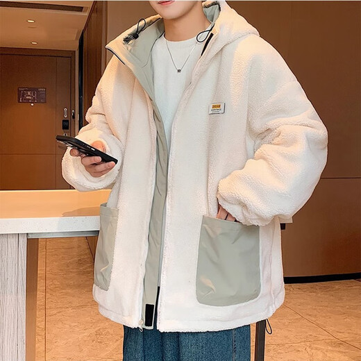 NASA BASE double-sided lamb velvet cotton coat men's autumn and winter velvet thickened feather puffer coat cotton jacket Jinjiang cotton coat gray green L 120-145Jin Jin equals 0.5 kg