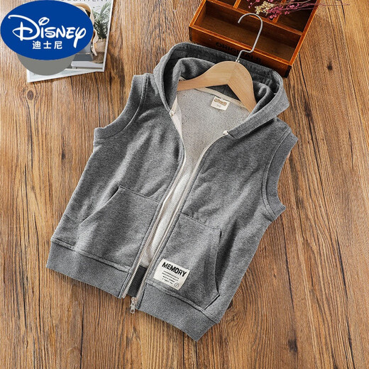 Disney (Disney) children's vest, good cotton sleeveless vest jacket, boys spring and summer horse clip baby vest, vest, zipper, flower gray, hooded vest (dream square mark) 110 size suitable for height 98-108cm
