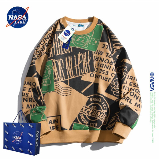 NASALIKE official trendy brand round neck sweatshirt for men in spring and autumn trend ins retro student handsome couple jacket top long sleeve T off white 2XL recommended 145-160Jin Jin is equal to 0.5 kg