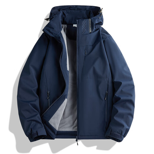 BRELRMON velvet coat windbreaker for men and women single-layer autumn and winter windproof warm soft shell workwear Korean outdoor jacket 9930A Dark Blue-Men Solid Color L