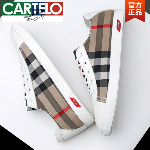 CARTELO autumn breathable leather shoes plaid shoes European station trendy shoes Korean version canvas shoes small size fashion casual shoes men's shoes 11968 black 40