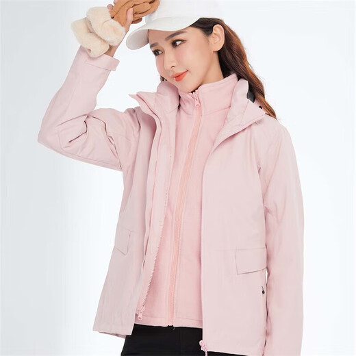 BRELRMON韩版冲锋衣女男防风户外防寒三合一保暖可拆卸滑雪登山服夹克外套 HS12805粉色-女 XL