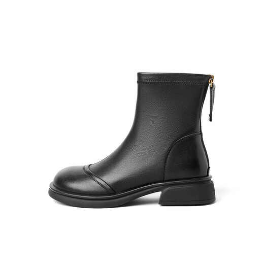 Belle Genuine Leather Fashion Boots 2025 Winter New Elastic Short Boots Slim Boots B1538DD5 Sweet Cool Black 37