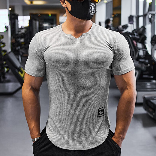 Lutielang tight fitness clothes men's sports short-sleeved round neck quick-drying short-sleeved T-shirt coaching clothes men's muscle training elastic black XXL