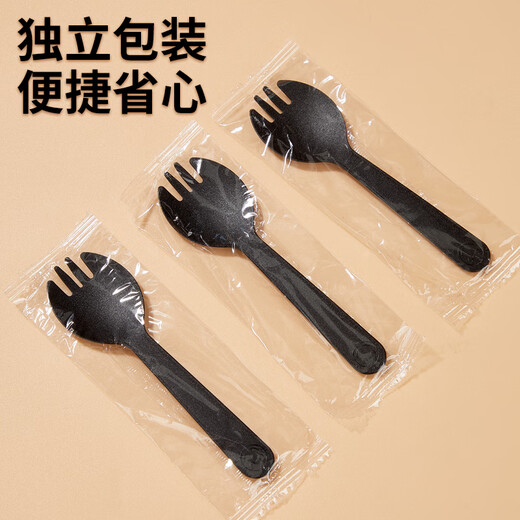 Youao disposable spoons 100 pieces individually packed fruit dessert spoon takeaway fast food spoon frosted black spoon fork