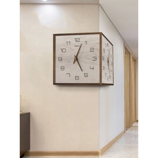 Miaopu LE 2024 Nuevo Light Luxury Double Wall Rechan Sala de estar Reloj Home Modern Simple Atmosférica Solid Wood Reloj Square Gran 9197 Color de nogal Producto alemán 12 pulgadas
