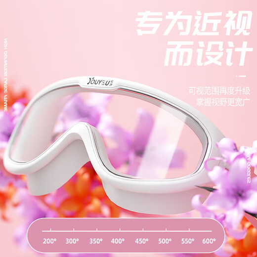 You swimming goggles, glasses with earplugs, swimming cap, waterproof, anti-fog, high-definition, large-frame swimming goggles, six-piece set 60216, white and colorful