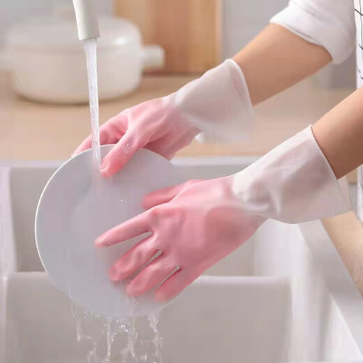 洋臣家务手套加厚洗碗手套防水橡胶洗衣服家务劳保手套手套塑钢手套 3双【均码 不加绒款 颜色随机】