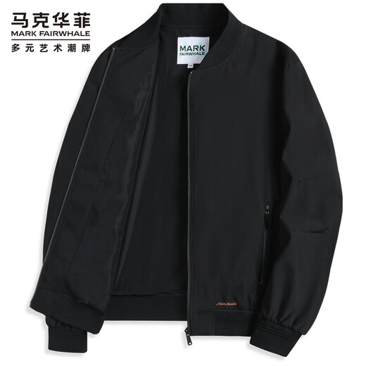 Mark Huafei Simple Baseball Collar Men's Jacket 2025 Autumn New Heavy Industry Embroidered Pilot Commuting Casual Jacket Black-Regular Style L/175