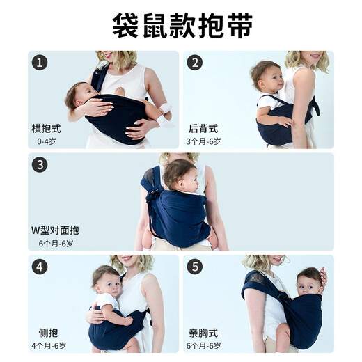 【升级新款】和爱堂婴儿背带抱带婴儿新生初生宝宝单肩背带抱带外出简易前横抱斜挎抱娃神器 网状透气袋鼠款【带绒布收纳袋】 0-6岁可以用