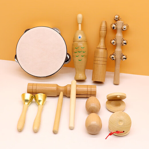 XingBeixiang Kindergarten Orff Percussion Instrument Manuel Ensemble de journaux d'enseignement Aids Board de haut-parleur Sand Hammer Tambourine Triangle Double Iron En haut-parleur Small Musical Musical Instrument Log 13 pièces (sac de rangement)