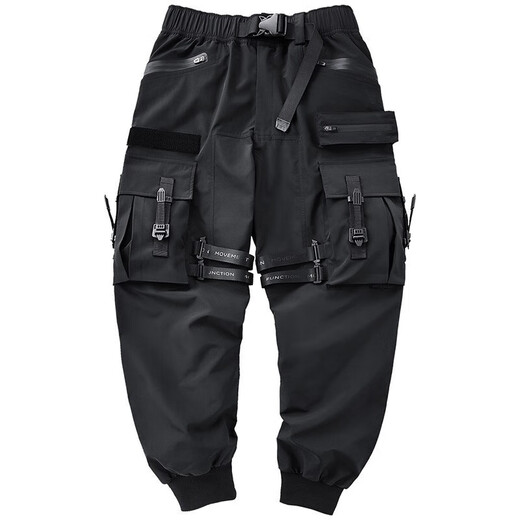 VIP flight trendy brand overalls men's loose multi-pocket casual pants spring and autumn thin sports trousers leggings functional wind paratrooper pants black 2XL