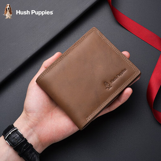 暇步士（Hush Puppies）钱包男士真皮短款时尚复古商务休闲多卡位钱夹软牛皮卡包礼盒票夹 咖色:HC-1471757W-506